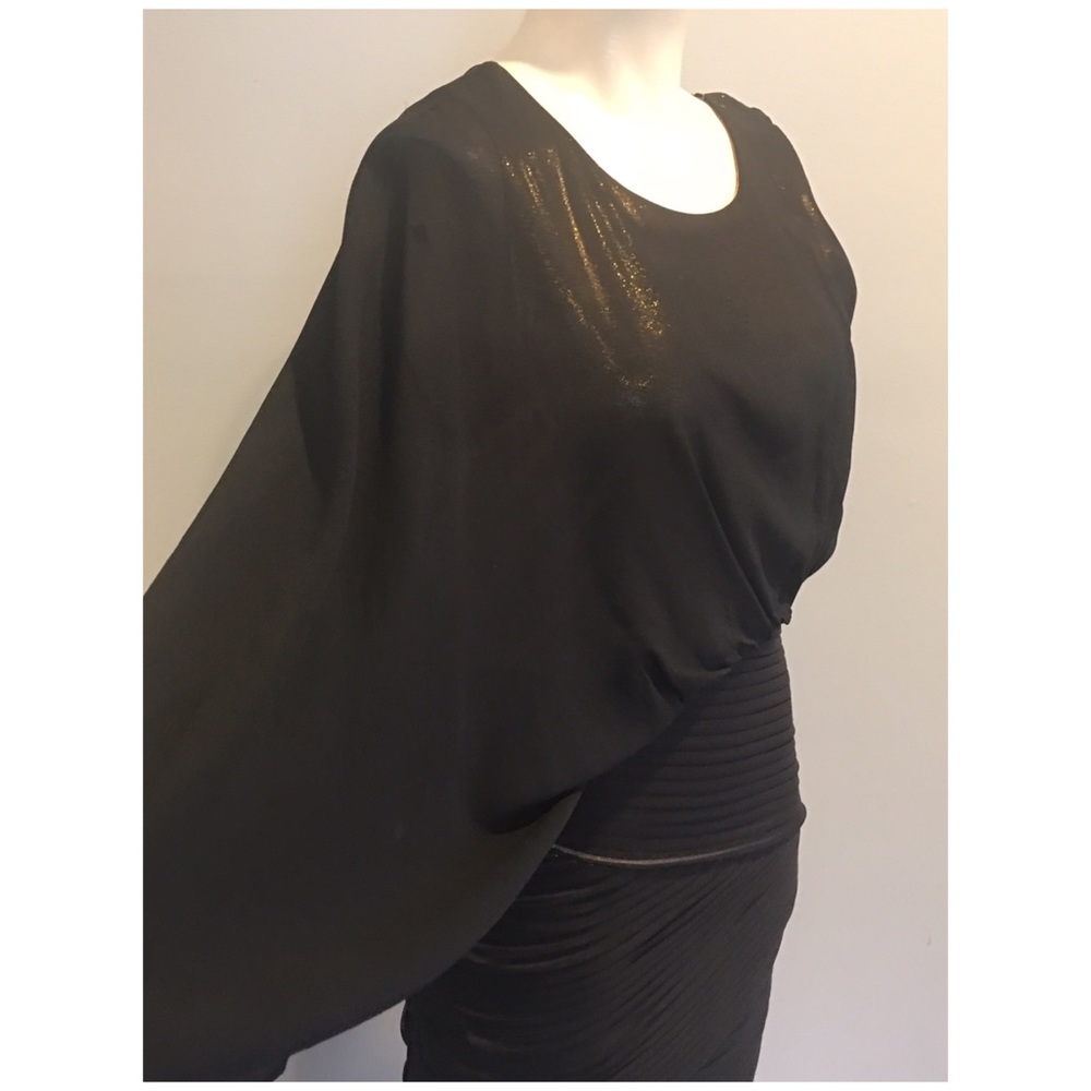 BCBG MAX AZRIA ( GOLD UNDERLAY) ONE SLEEVE DRESS -M - Picture 3 of 9